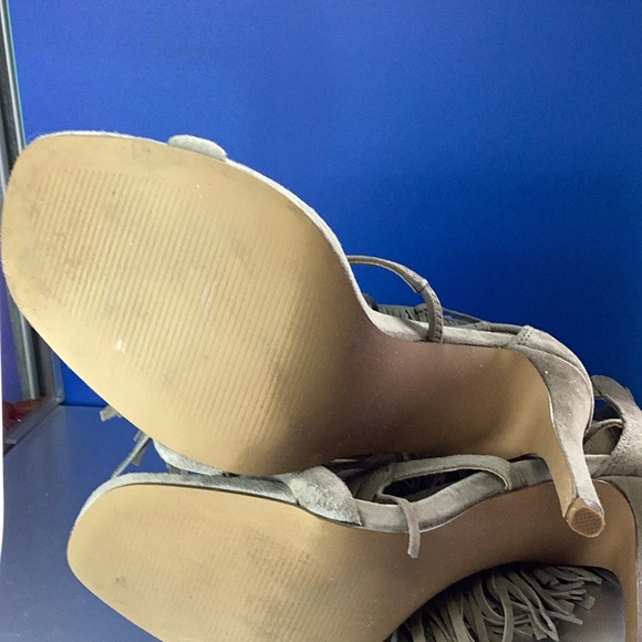 Steve Madden Taupe Fringe Heeled Sandals - Picture 5 of 5